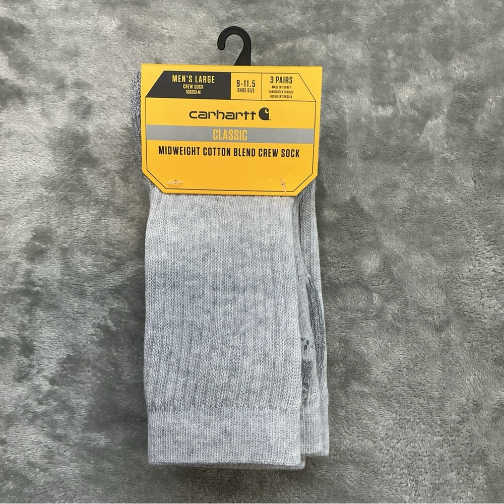 Carhartt Classic Midweight Cotton Blend Crew Sock 3pk Mens 9-11.5 ribbed durable - Picture 1 of 7